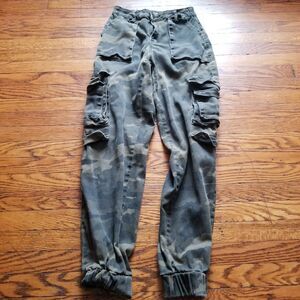 AMERICAN BAZI Camo Cargo Jogger Pants Women's Size S Stretch Green Casual Bottom